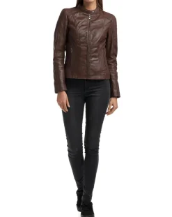 Veste en Cuir Angelina marron-Chyston Outlet