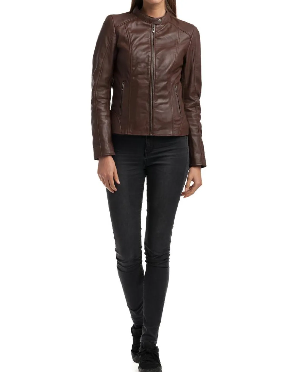 Veste en Cuir Angelina marron-Chyston Outlet