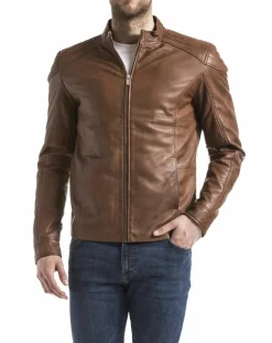 Veste en Cuir Ardesco cognac-Blue Wellford Clearance