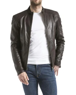 Homme Blue Wellford Vestes, Blousons^Veste en Cuir Ardesco marron