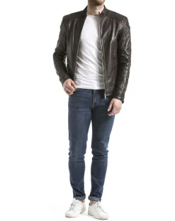 Homme Blue Wellford Vestes, Blousons^Veste en Cuir Ardesco marron