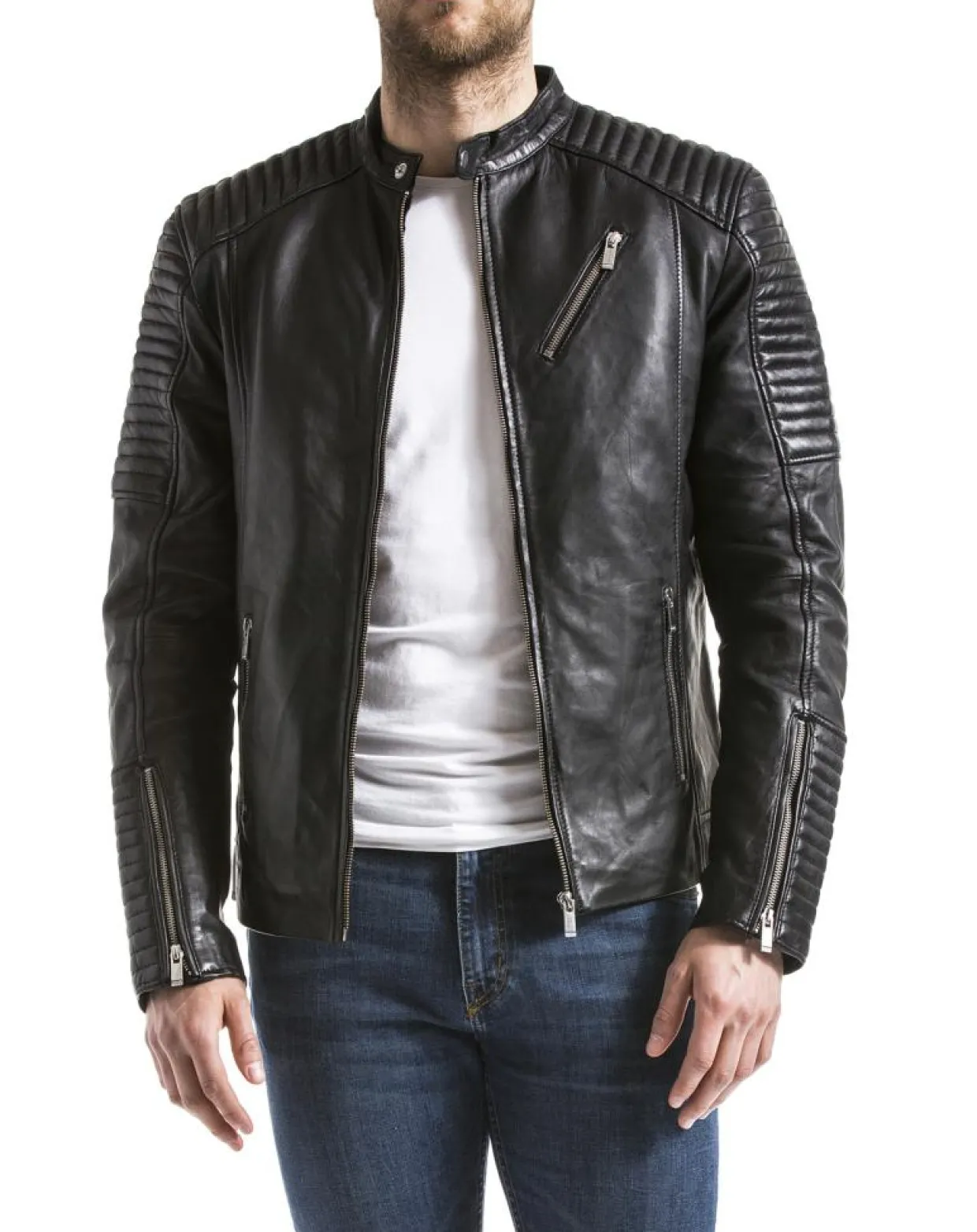 Veste en Cuir Atur noire-Blue Wellford Discount