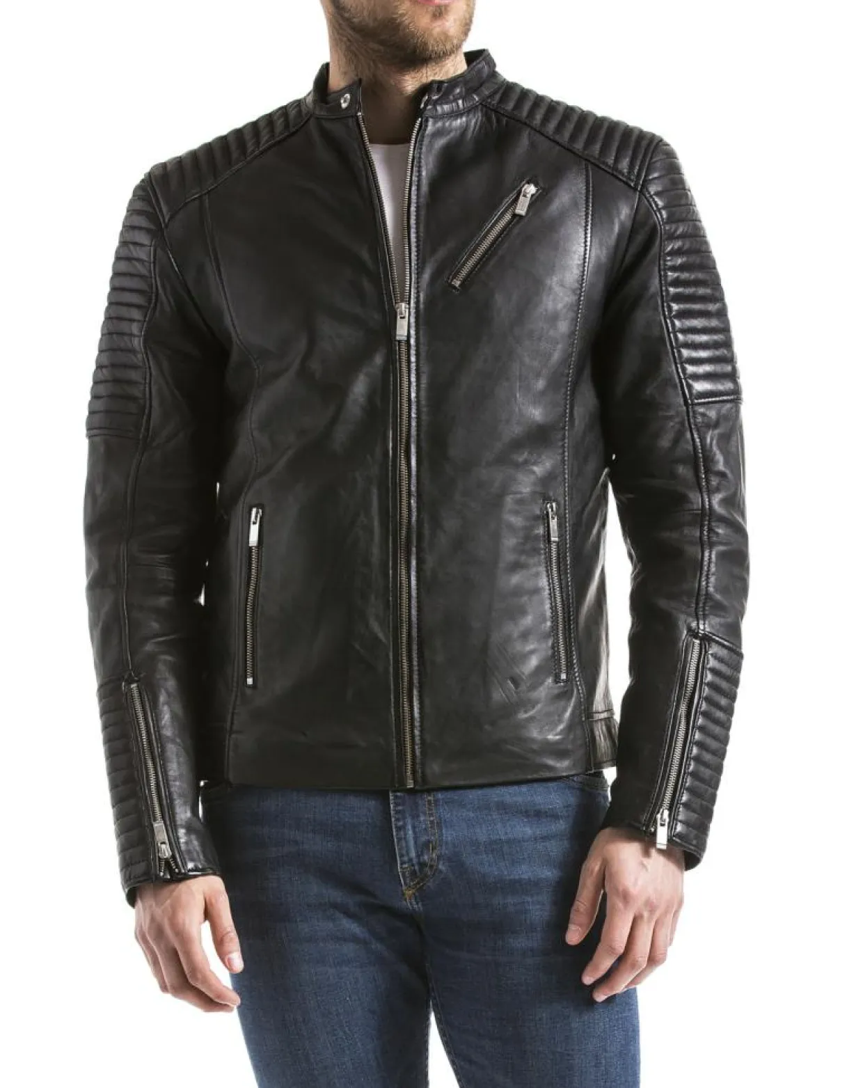 Veste en Cuir Atur noire-Blue Wellford Discount