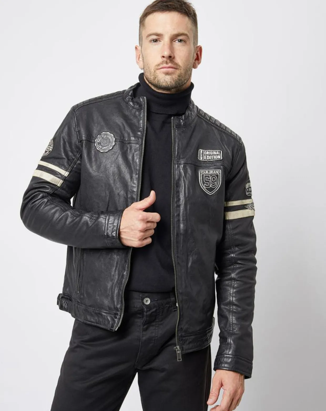 Veste en Cuir Bakary noire-Chyston