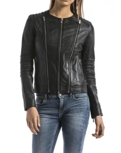 Veste en cuir Bandama noire-Blue Wellford New