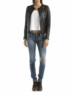 Veste en cuir Bandama noire-Blue Wellford New