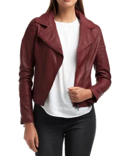 Veste en Cuir Barbara bordeaux-Chyston New