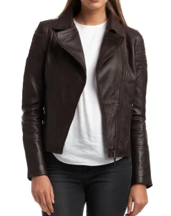 Veste en Cuir Barbara marron-Chyston New