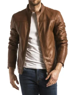 Homme Blue Wellford Vestes, Blousons^Veste en Cuir Bayon cognac