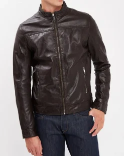 Veste en Cuir Bayon marron-Blue Wellford Clearance