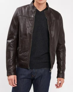 Veste en Cuir Bayon marron-Blue Wellford Clearance