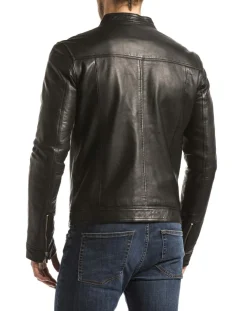 Veste en Cuir Bayon noire-Blue Wellford Best