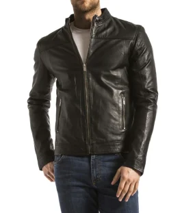 Veste en Cuir Bayon noire-Blue Wellford Best