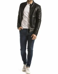 Veste en Cuir Bayon noire-Blue Wellford Best