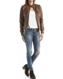 Veste en Cuir Belaya cognac-Blue Wellford New