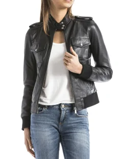 Femme Blue Wellford Vestes, Blousons^Veste en Cuir Belaya noire