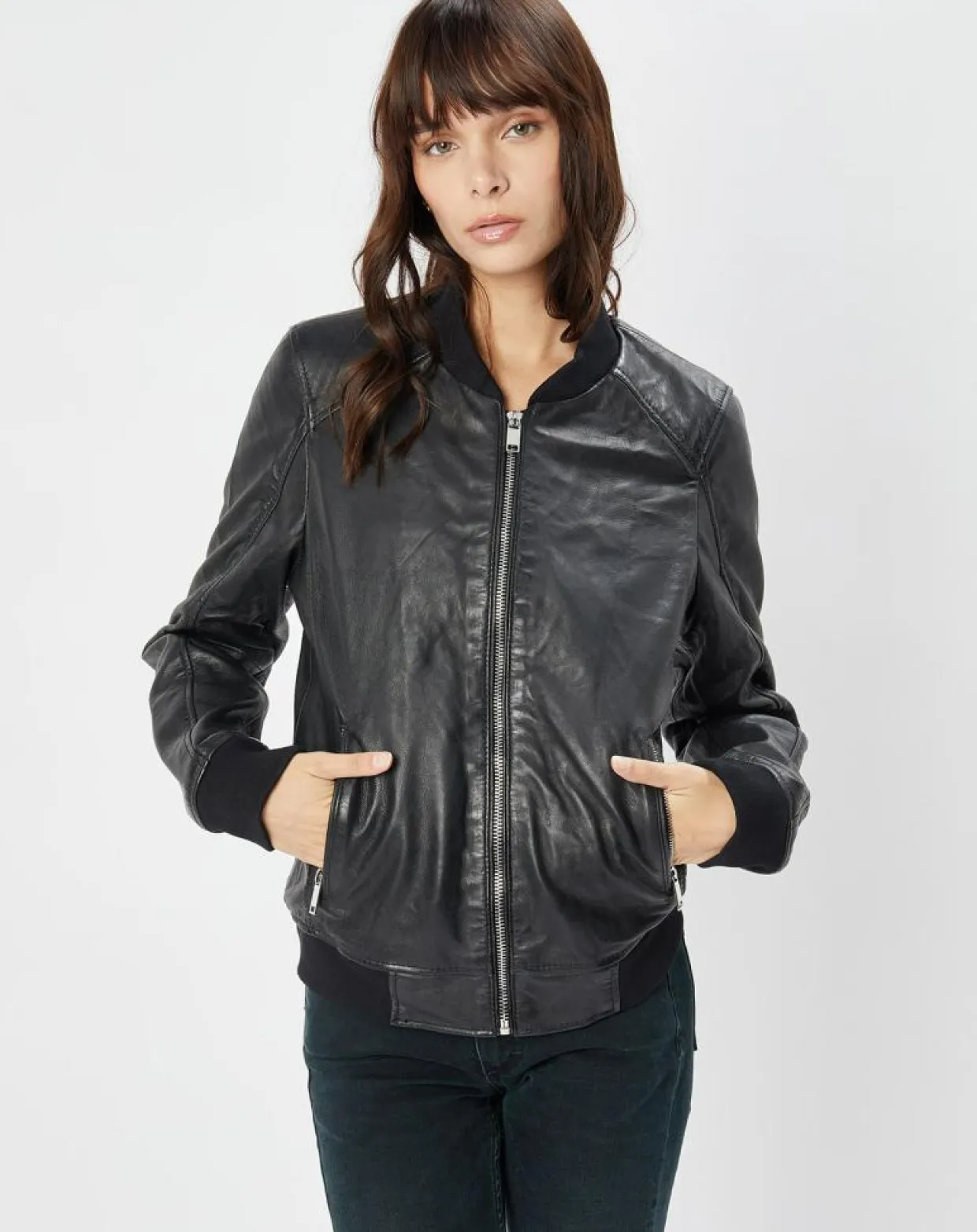 Veste en Cuir Benoue noire-Blue Wellford Hot
