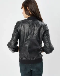 Veste en Cuir Benoue noire-Blue Wellford Hot