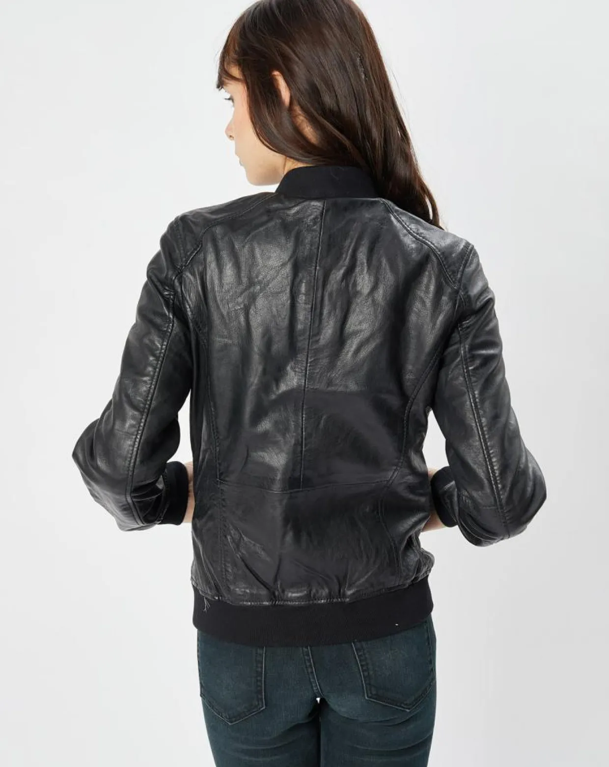 Veste en Cuir Benoue noire-Blue Wellford Hot