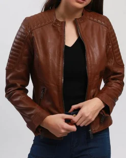 Femme Blue Wellford Vestes, Blousons^Veste en Cuir Betty cognac