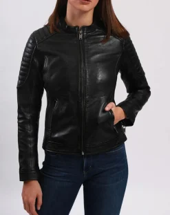 Veste en Cuir Betty noire-Blue Wellford Best