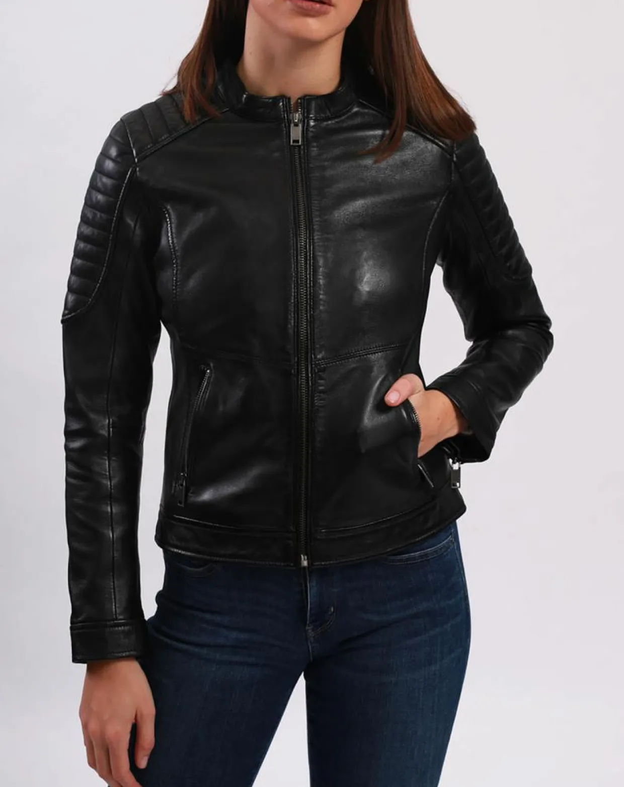 Veste en Cuir Betty noire-Blue Wellford Best