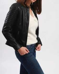 Veste en Cuir Betty noire-Blue Wellford Best
