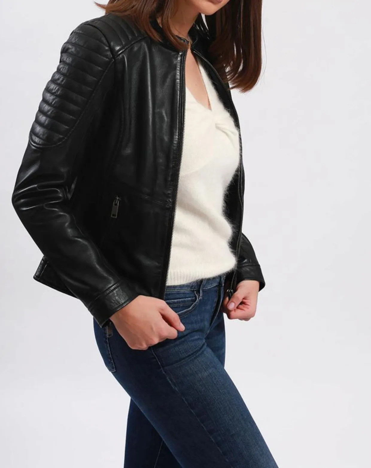 Veste en Cuir Betty noire-Blue Wellford Best