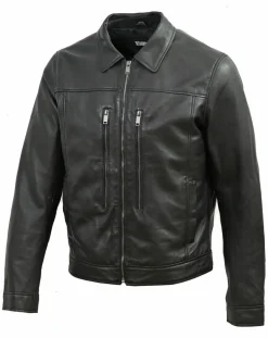 Veste en Cuir Bittum noire-Blue Wellford Hot
