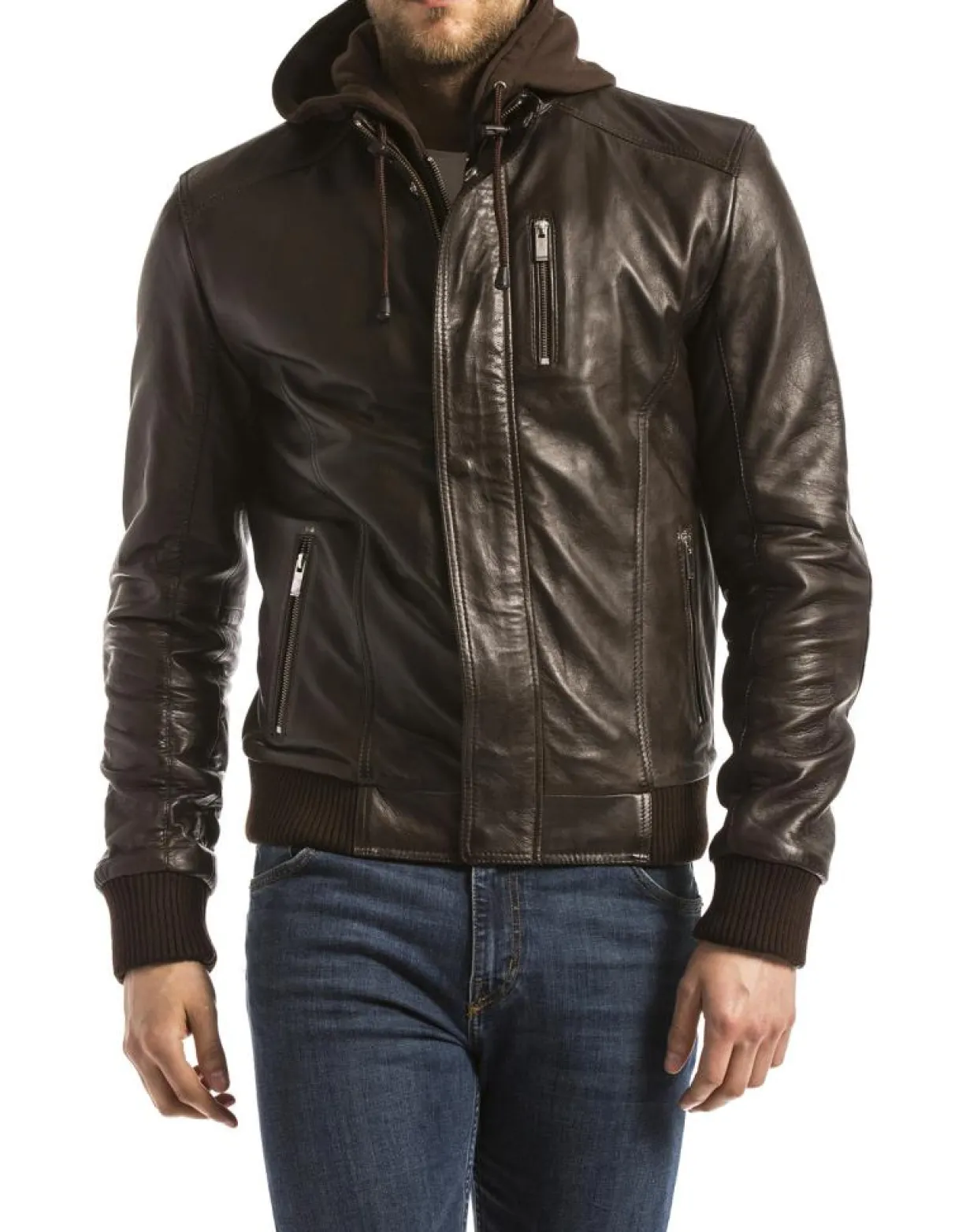 Homme Blue Wellford Vestes, Blousons^Veste en Cuir Brezon marron