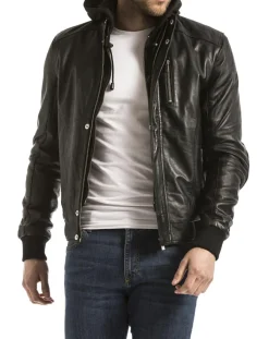 Veste en Cuir Brezon noire-Blue Wellford Sale