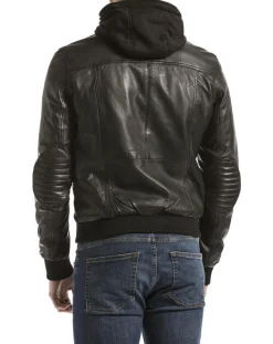 Veste en Cuir Brezon noire-Blue Wellford Sale