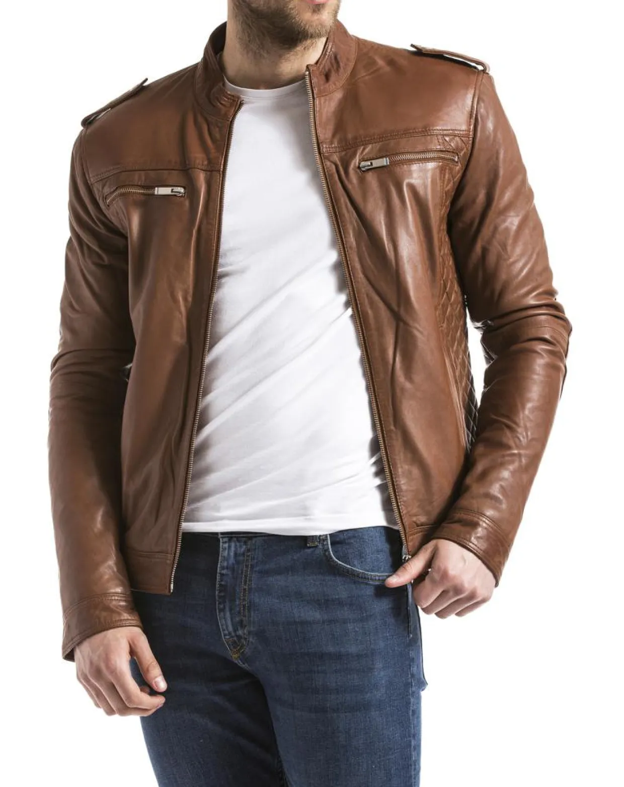 Homme Blue Wellford Vestes, Blousons^Veste en Cuir Brisbane cognac