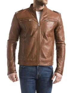 Homme Blue Wellford Vestes, Blousons^Veste en Cuir Brisbane cognac