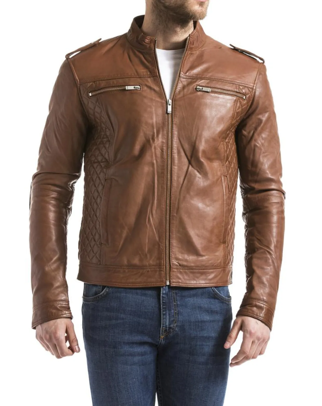 Homme Blue Wellford Vestes, Blousons^Veste en Cuir Brisbane cognac