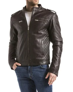 Homme Blue Wellford Vestes, Blousons^Veste en Cuir Brisbane marron