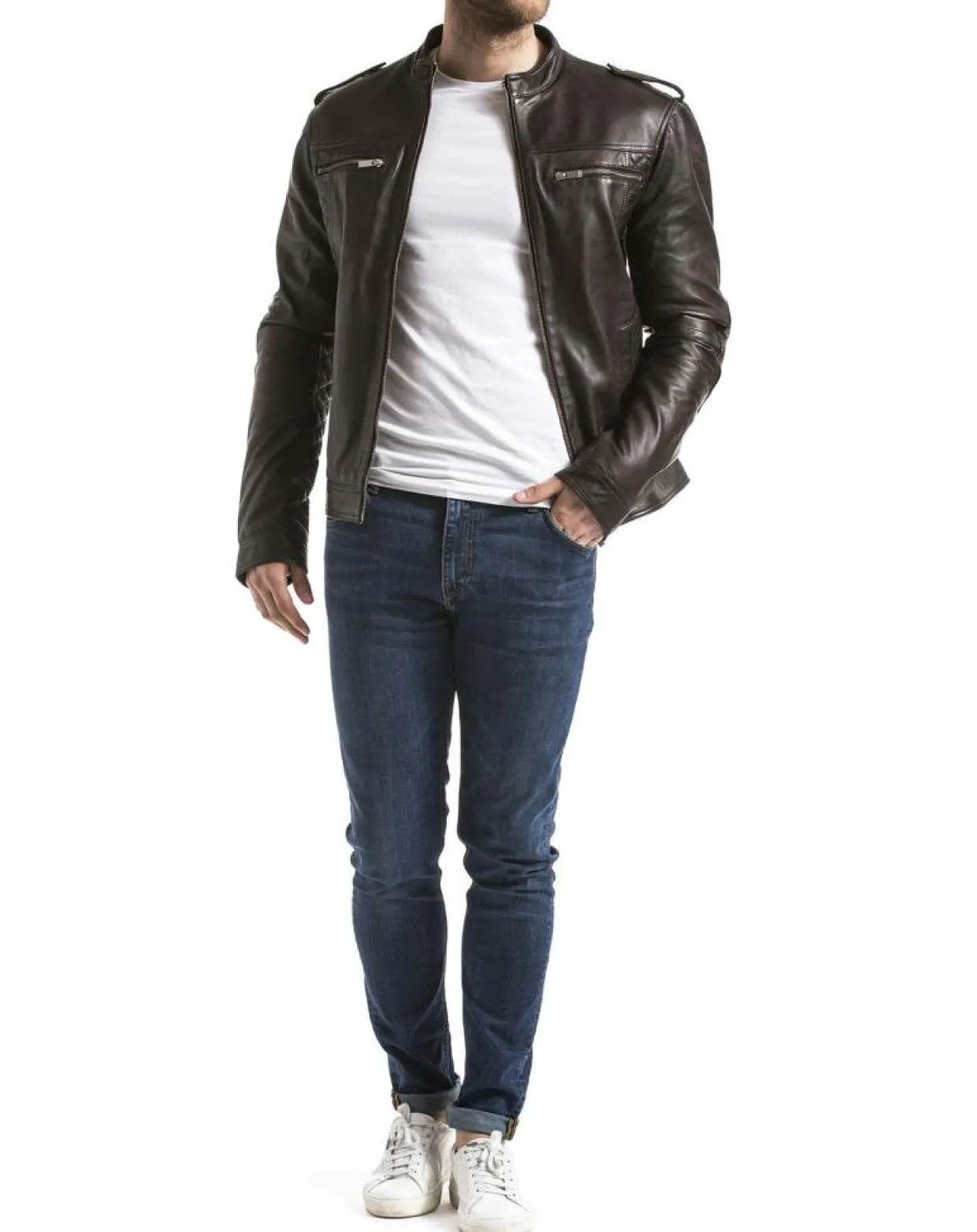Homme Blue Wellford Vestes, Blousons^Veste en Cuir Brisbane marron
