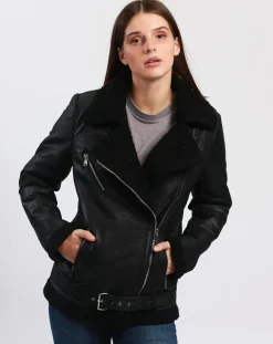 Veste en Cuir Calypso noire-Blue Wellford Best