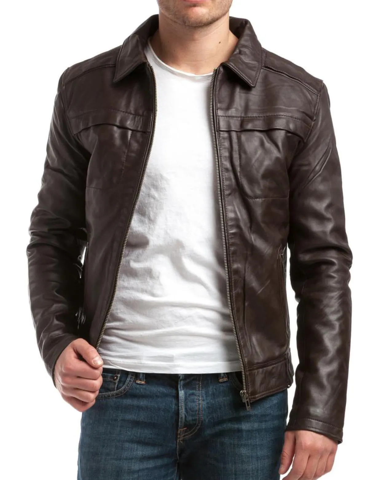 Homme Chyston Vestes, Blousons^Veste en Cuir Carlo marron