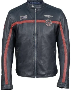 Veste en Cuir Christo bleu marine-Chyston New