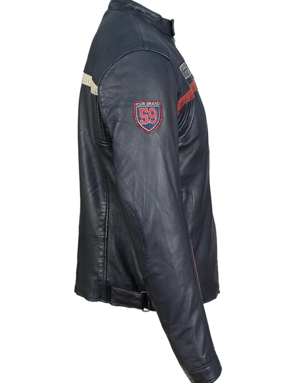 Veste en Cuir Christo bleu marine-Chyston New