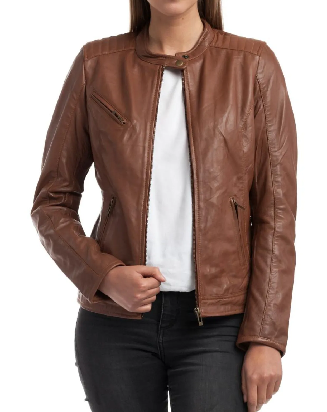 Femme Chyston Vestes, Blousons^Veste en Cuir Cindy cognac