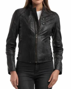 Veste en Cuir d'Agneau Samantha noire-Chyston