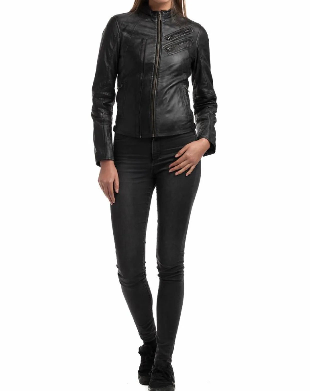 Veste en Cuir d'Agneau Samantha noire-Chyston