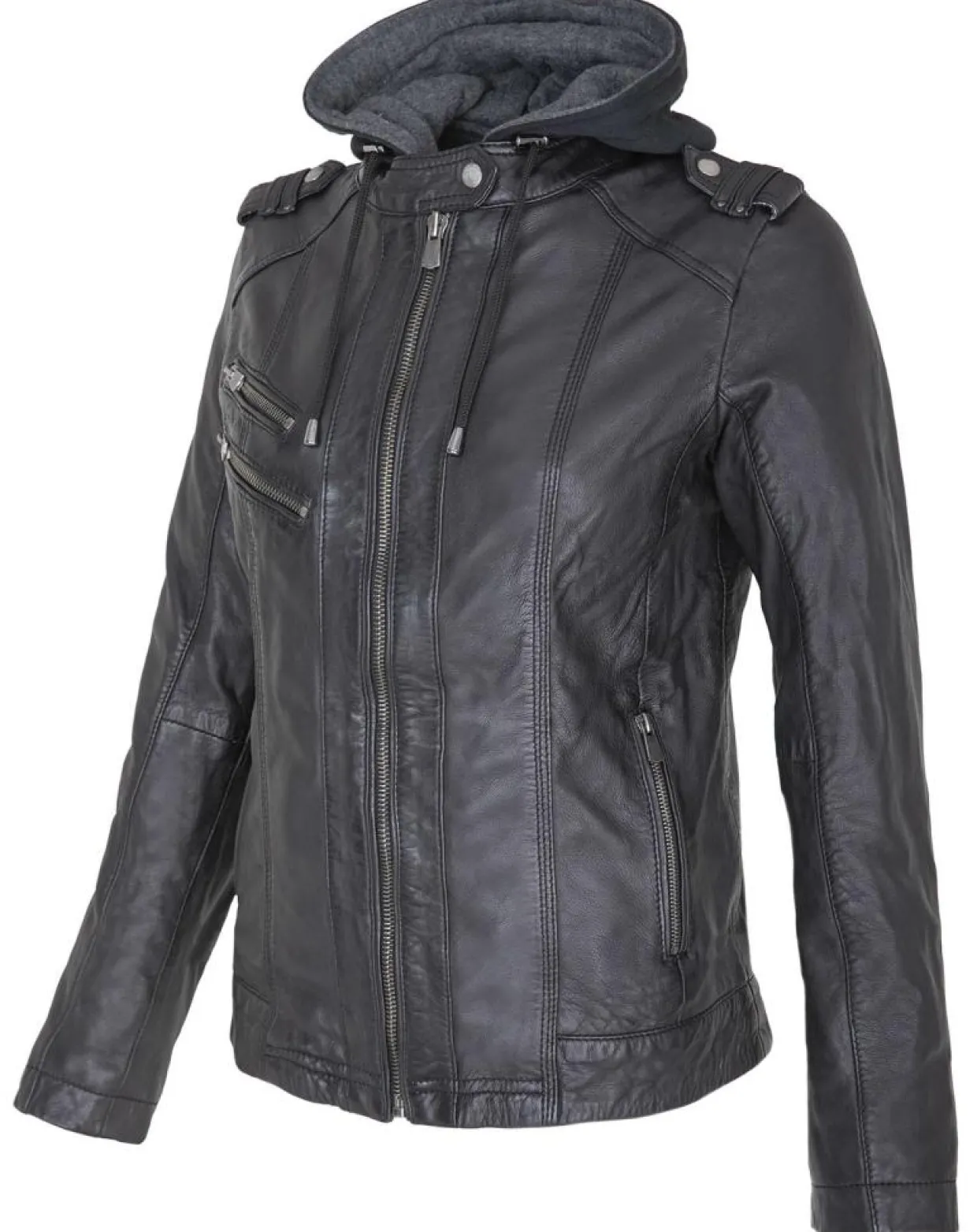 Femme Chyston Vestes, Blousons^Veste en Cuir Djaya noire