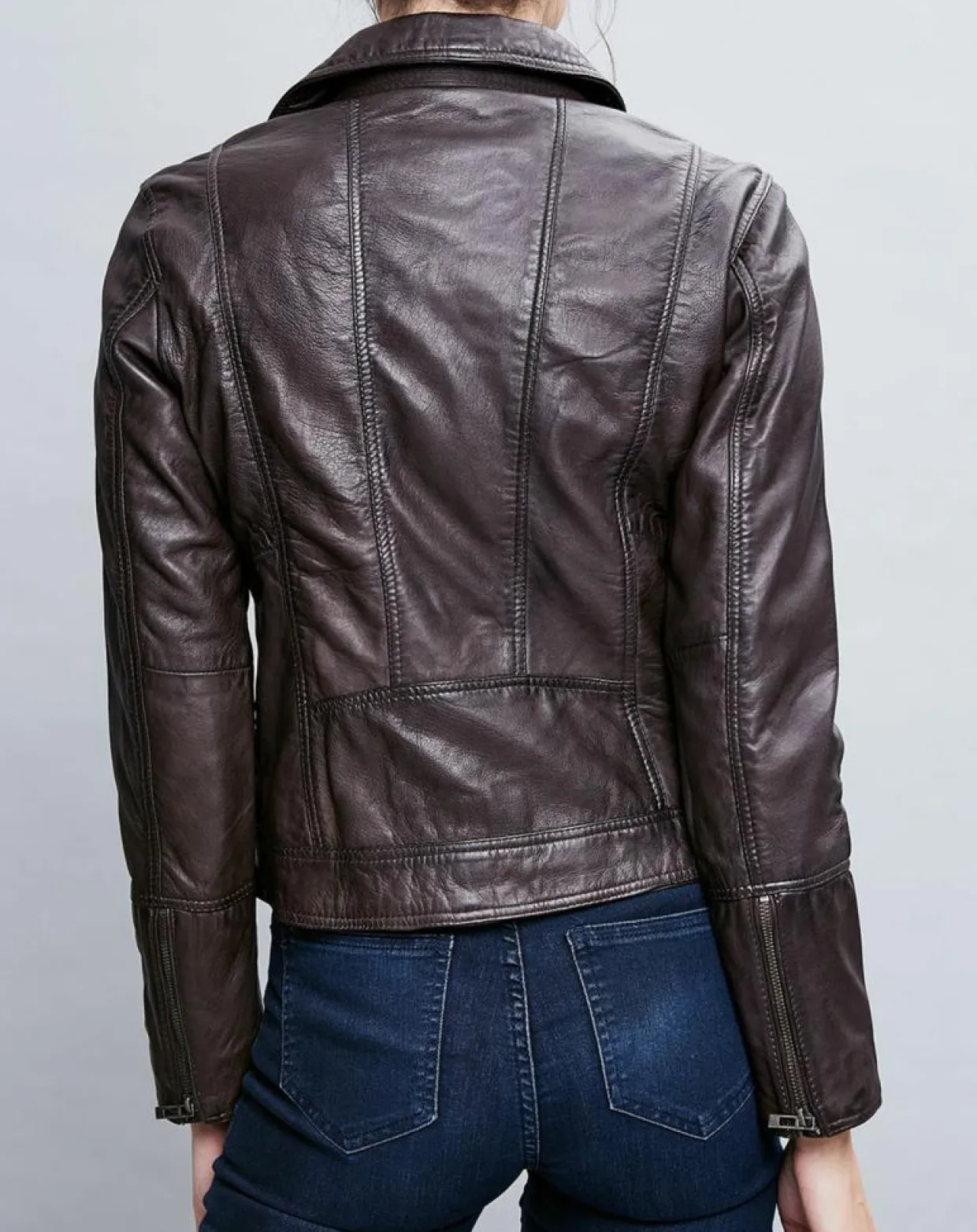 Veste en Cuir Elodie marron-Chyston Outlet