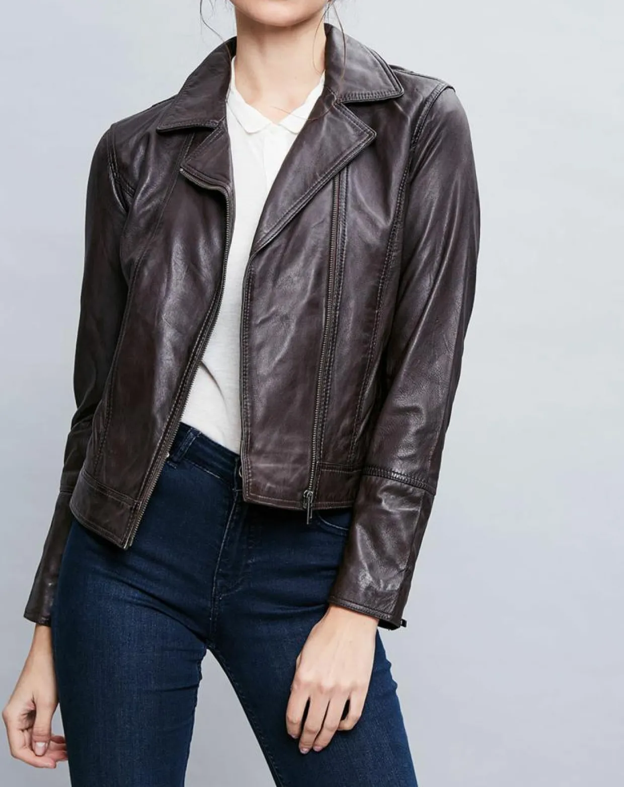 Veste en Cuir Elodie marron-Chyston Outlet