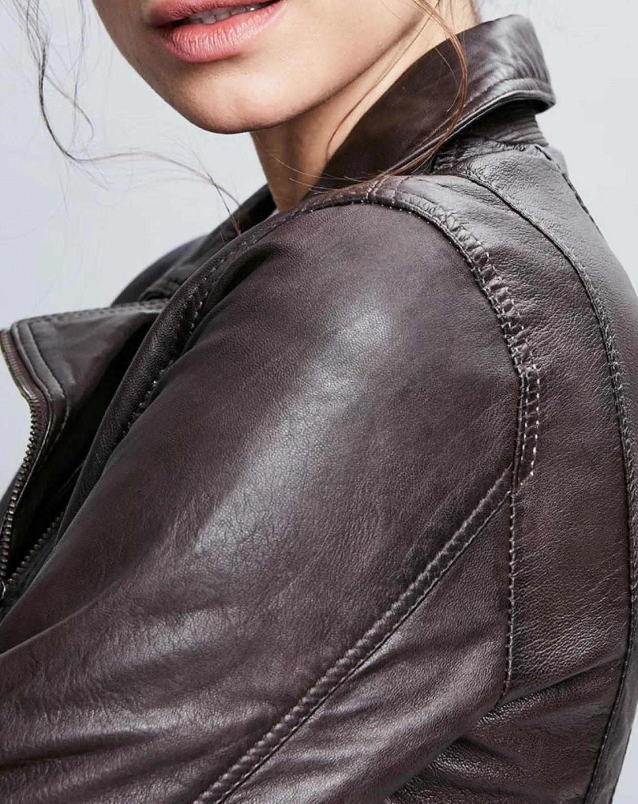Veste en Cuir Elodie marron-Chyston Outlet