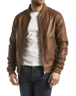 Homme Blue Wellford Vestes, Blousons^Veste en Cuir Eze cognac