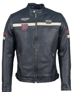 Homme Chyston Vestes, Blousons^Veste en Cuir Harty bleu marine